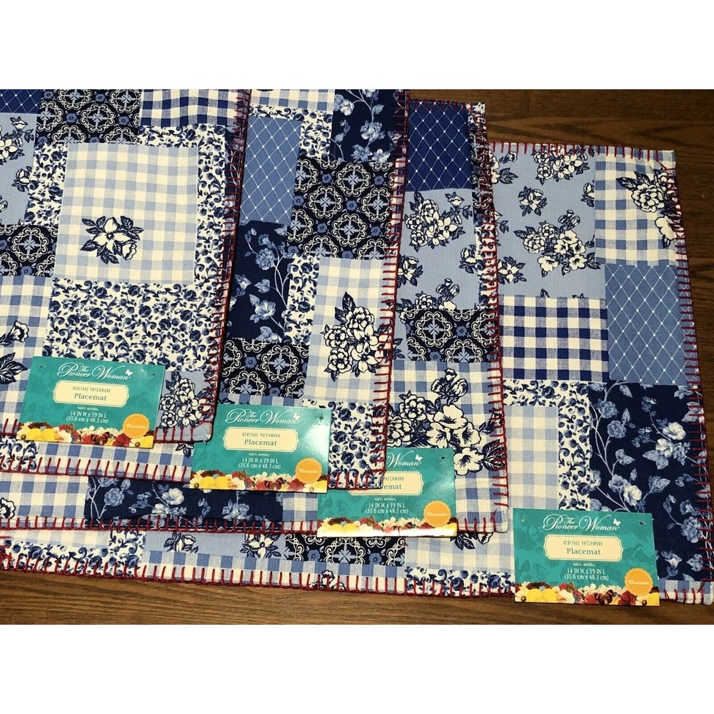 4 New Pioneer Woman Heritage Patchwork Placemats Country Farmhouse Reversible